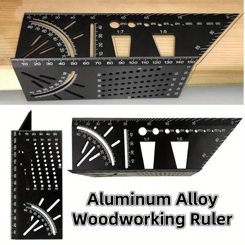 1PC Aluminum Alloy Smooth Carpentry Ruler 3D Mitre Angle Measuring Gauge Square 45 Degree 90 Degree Marking Accurate Measure