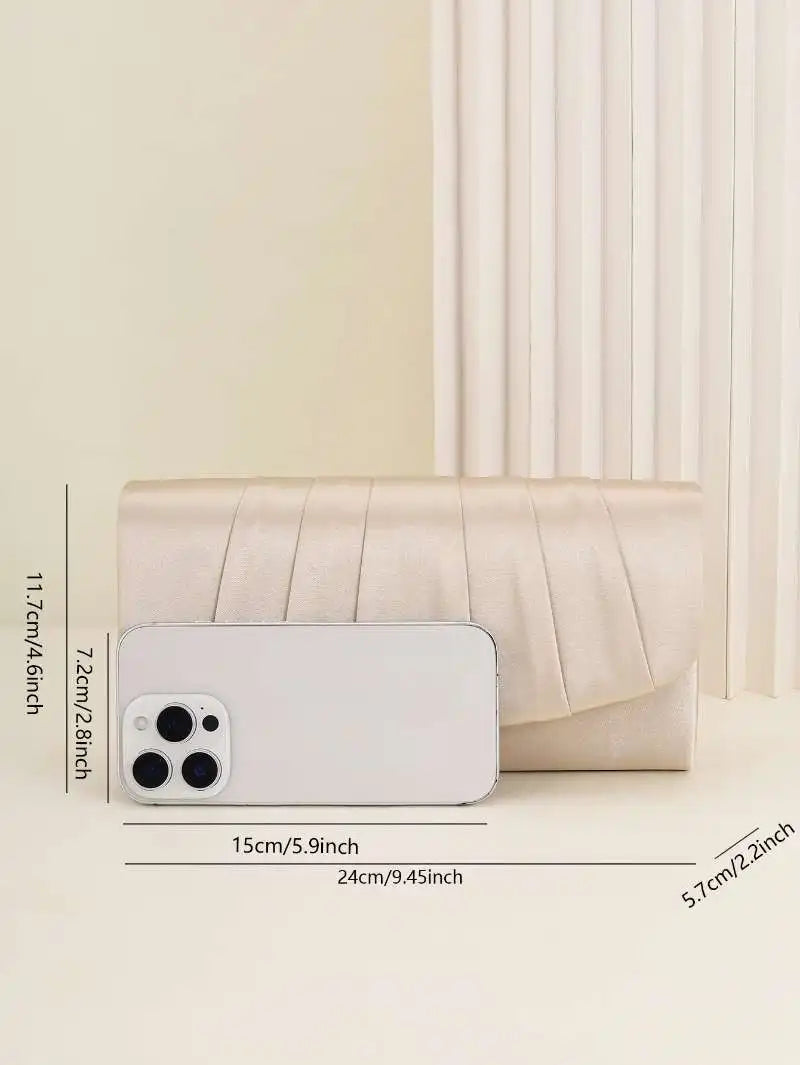 Ladies Dinner Bag Pleated Solid Color Clutch Party Dinner Wedding Light Luxury Envelope Evening Bag for Prom, Dinner/Banquet
