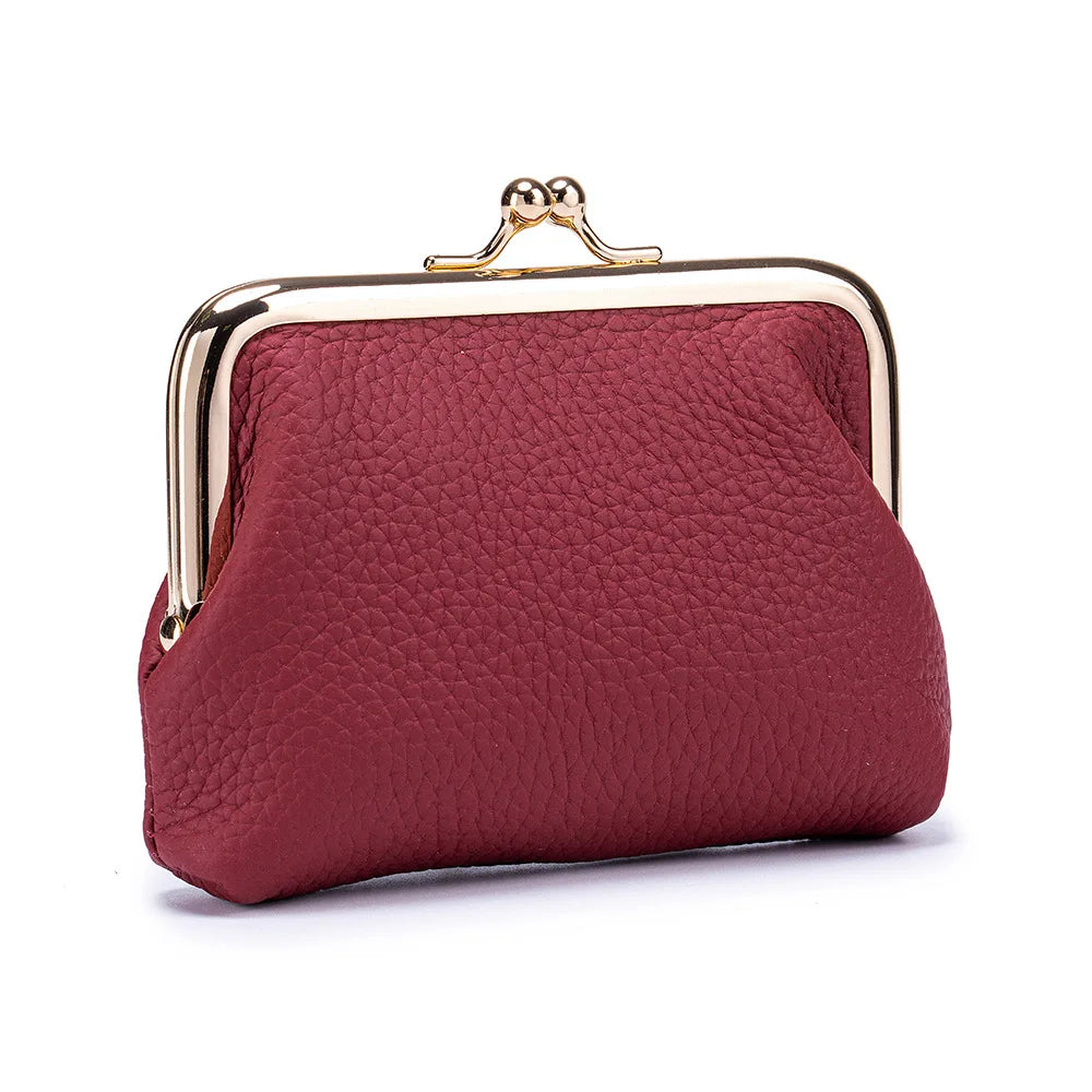 Women's Kiss Lock Crossbody Bag Genuine Leather Mini Handbags Kiss Clasp Crossbody Shoulder Bags Coin Purse Messenger Handbag