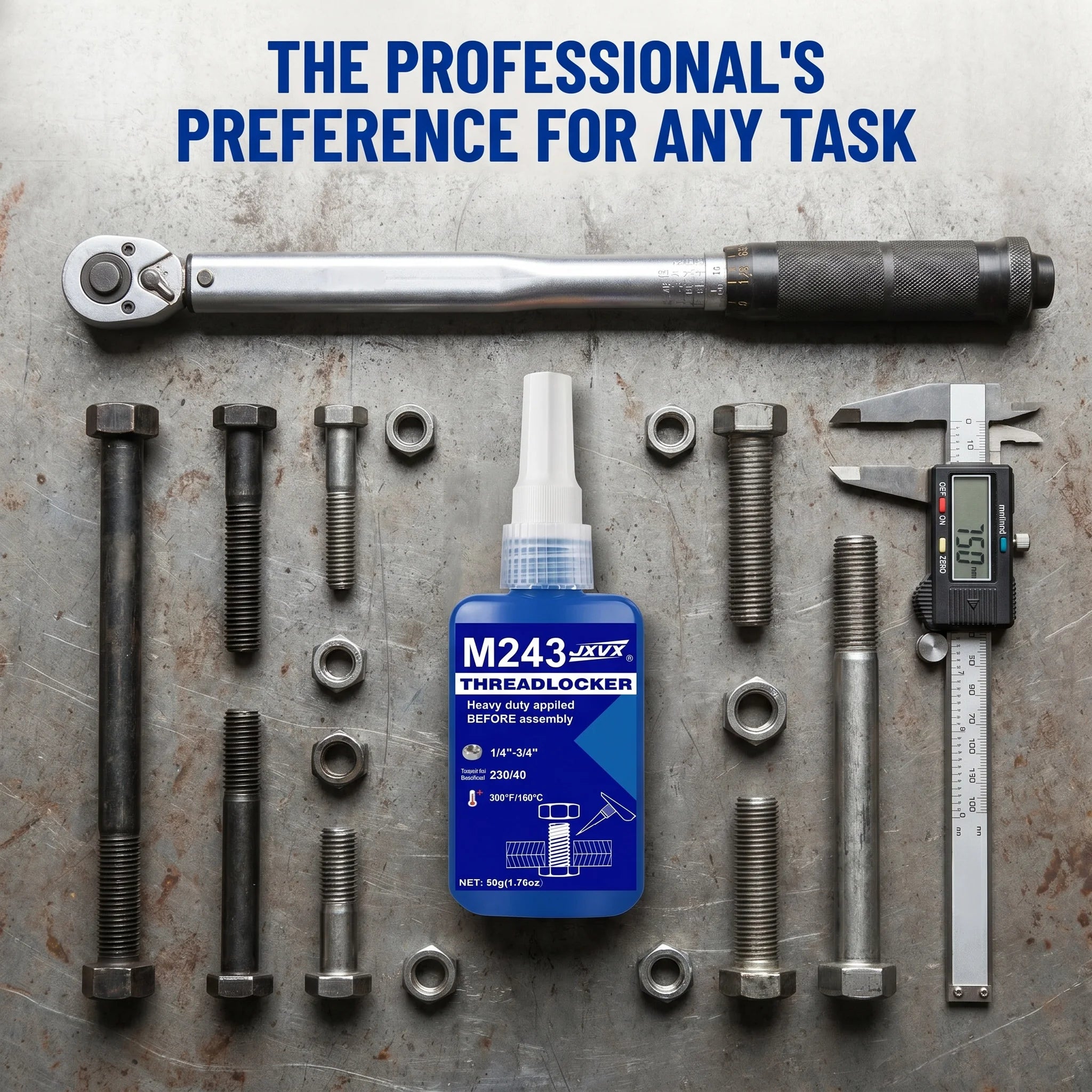 50 ml Blue 243 Medium Strength Threadlocker, Anaerobic Epoxy Sealant, Hardware Adhesive, Removable, for Nuts, Bolts, Fasteners and Metals; Prevents Loosening in the Manufacturing of