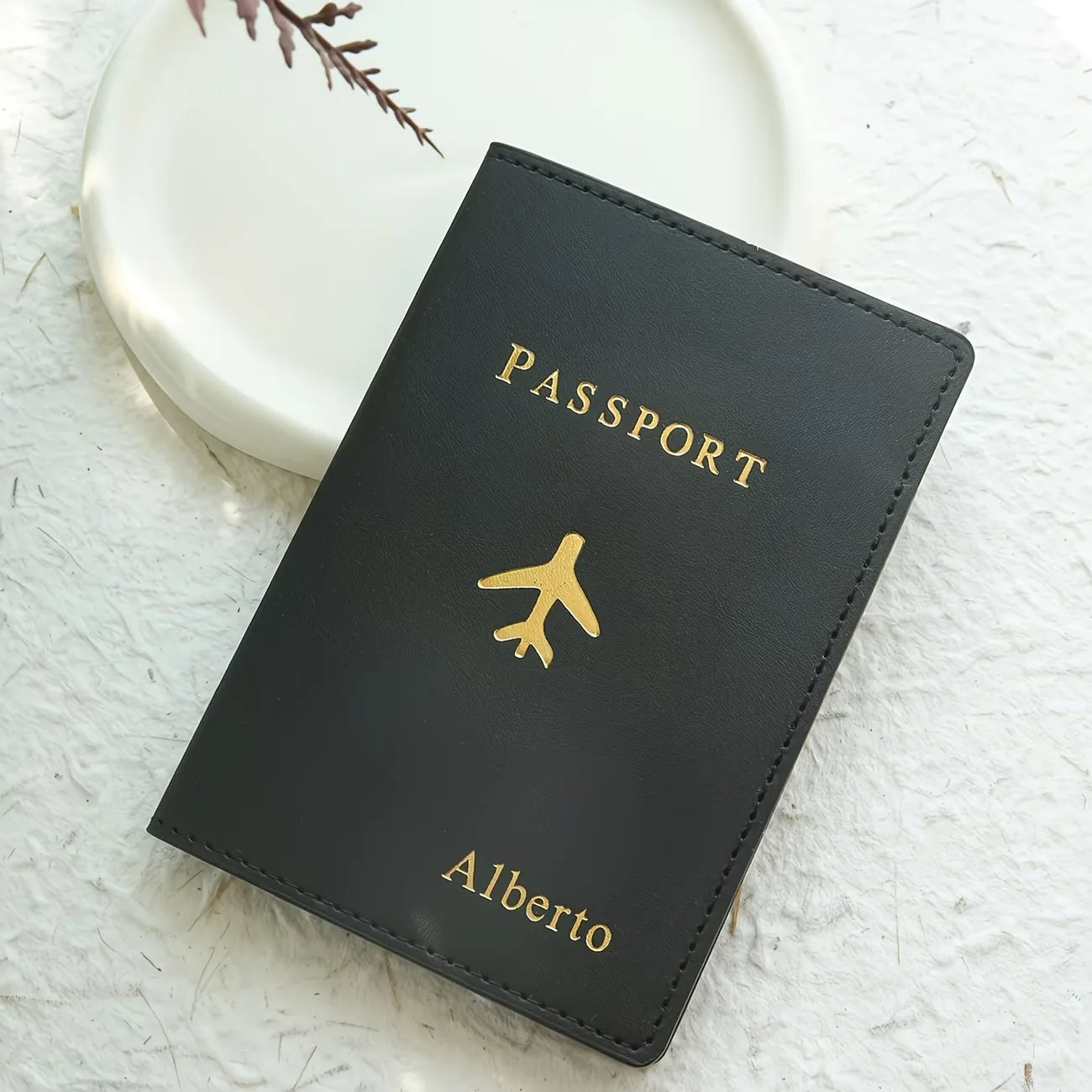 Custom Personalized Hot Stamping Passport Holder with a Custom Golden Monogram Name, Made of Faux Leather