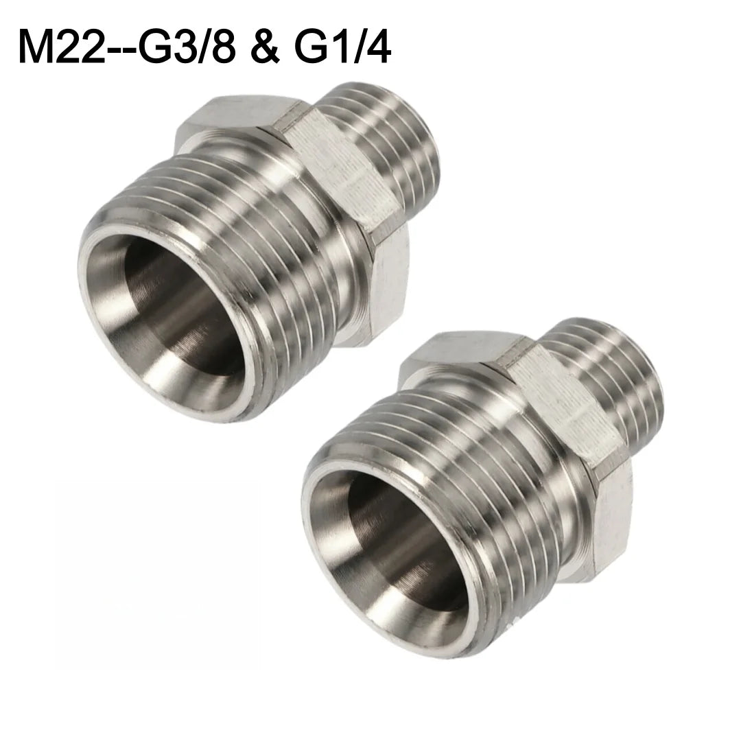 Stainless Steel Pressure Washer Coupling Adapter M22-14/15mm Male to G3/8 and G1/4 Male Thread Fitting 4500 PSI