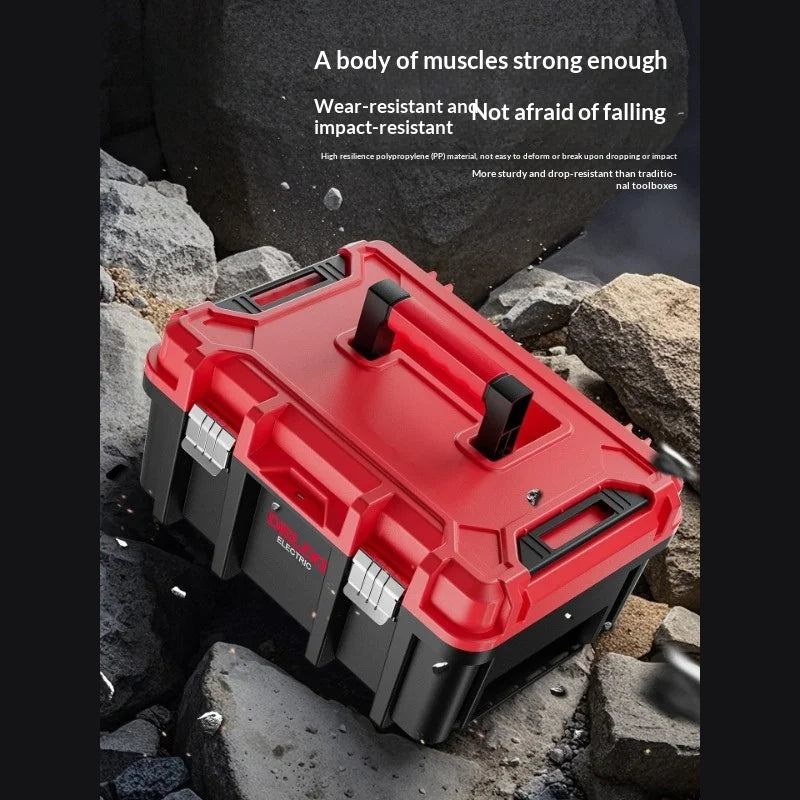 Heavy Duty Wide Tool Box Portable Multi Function Hammer Drill Organizer Large Industrial Grade Home Garage Garage Storage