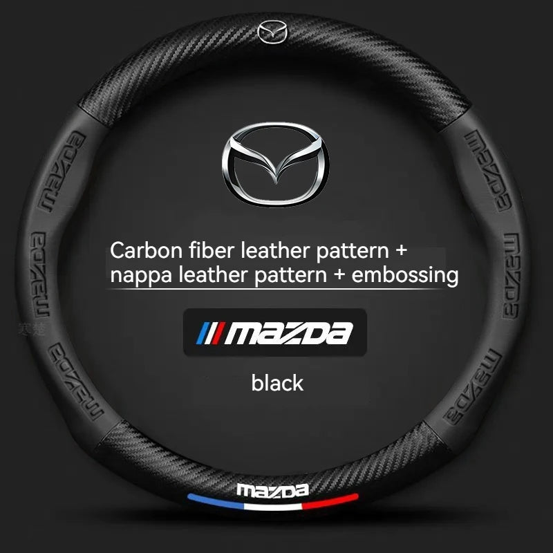 For Mazda 3 5 6 SKYACTIV CX30 CX5 CX8 CX9 MX5 RX8 RX7 BT50 Axela Atenza Car Steering Wheel Cover Carbon fiber Leathe Accessories