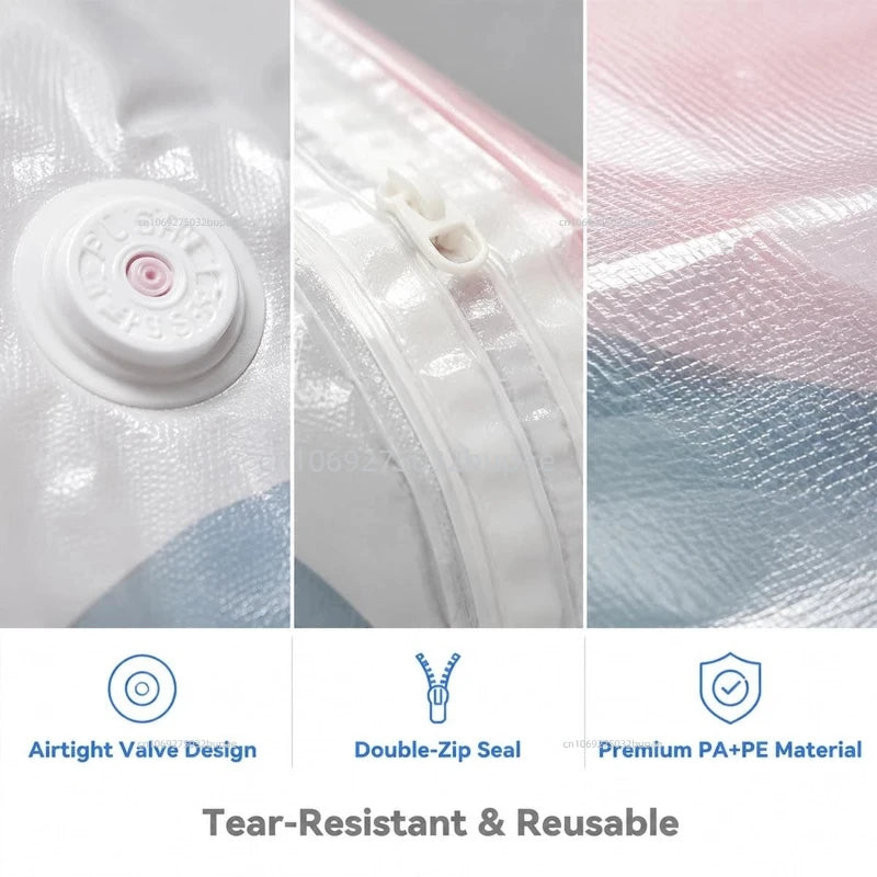 No Pump Vacuum Compression Bag  Space Saving Compression Bag Reusable Visible Organizer Quilt Blanket Clothes Wardrobe Storage