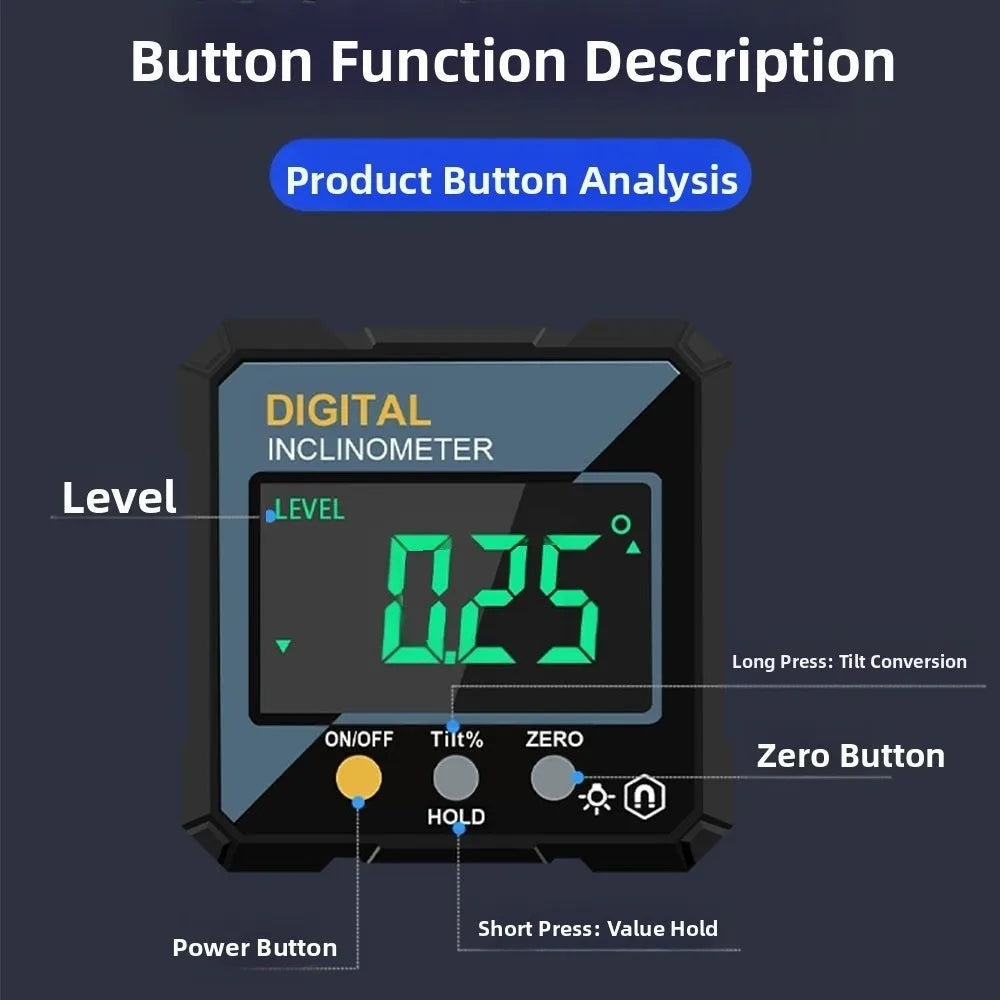 Waterproof Electronic Angle Protractor Single-sided Magnetic LCD Backlight Slope Meter High-precision Level Gauge Construction
