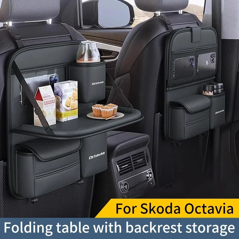 For Skoda Octavia 2 3 MK1 MK3 Tour Car Seat Back Storage Small Table Board Car Storage Bag Storage Bag Tissue Box
