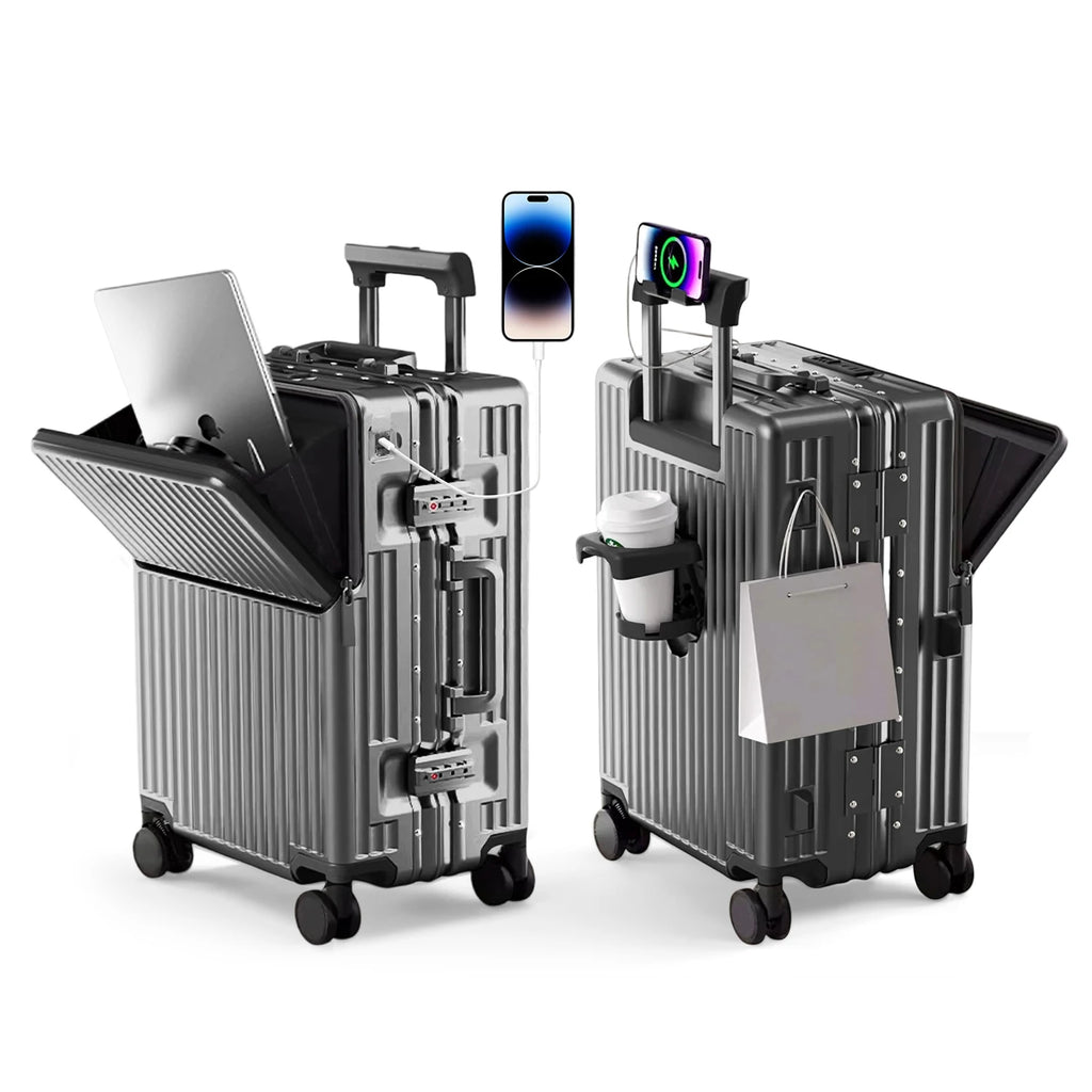 AIWEINY Lightweight Aluminum Frame Hard Shell Luggage 360 Silent Spinner Wheels TSA Lock 20/24/27 Inch Carry On/Travel Suitcase