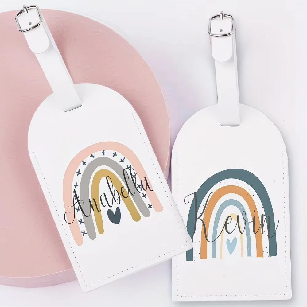 Custom Personalized Rainbow Name Luggage Tags PU Material Suitcase Travel Accessories Bag Tags Birthday Wedding Gifts