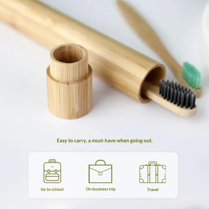 Empty Bamboo Toothbrush Tube & Tea Bottle Eco-Friendly Toothbrush Case Travel Portable Tooth Brush Holder Box