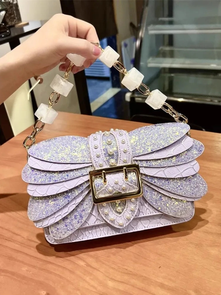 Design Women Single Shoulder Bag Tote Handbag Fashion Diamonds Chain Crossbody Bag Elegant Office Ladies Pu Leather Flat Bags