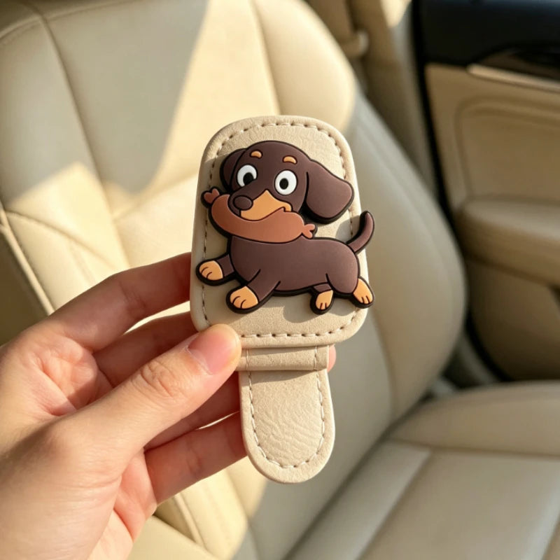 Cute Dachshund Dog Car Sun Visor Sunglasses Holder Multifunctional Ticket Card Clip Lovely Women Car Interior Decor Accessories