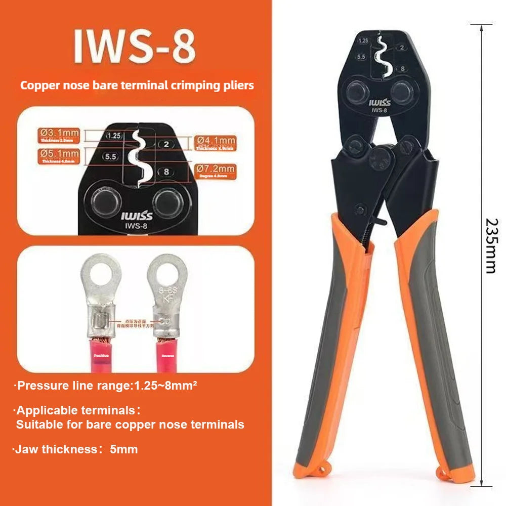 IWS-6/8/16/38 crimper plier Ratchet Crimping Tool for Non-Insulated Terminals 1.25-38MM² Polished Jaw Pressure regulating de
