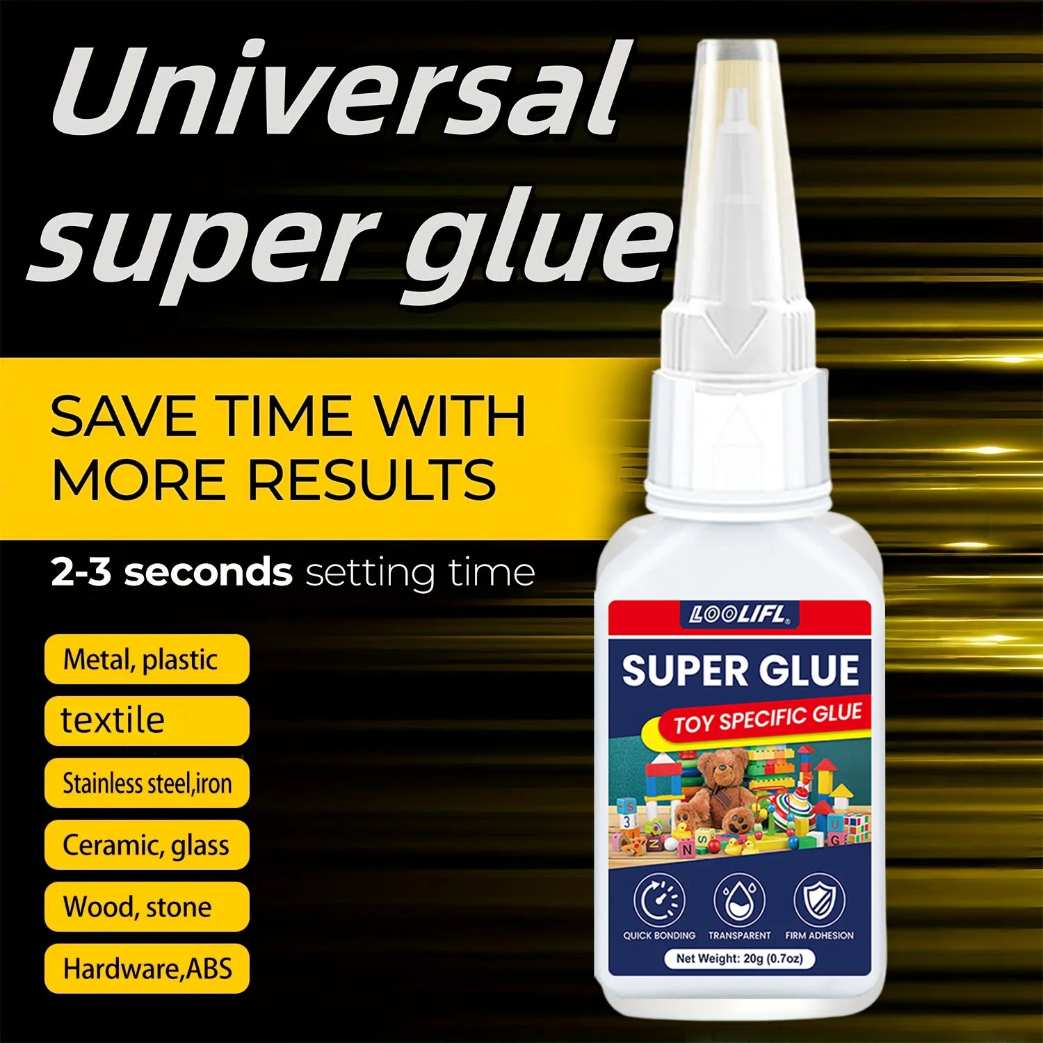 LOOLIFL 1-7PCS 20g Large Capacity Super Glue,Instant Quick Drying Cyanoacrylate Adhesive,Leather,Rubber, Glass,Wood,Metal