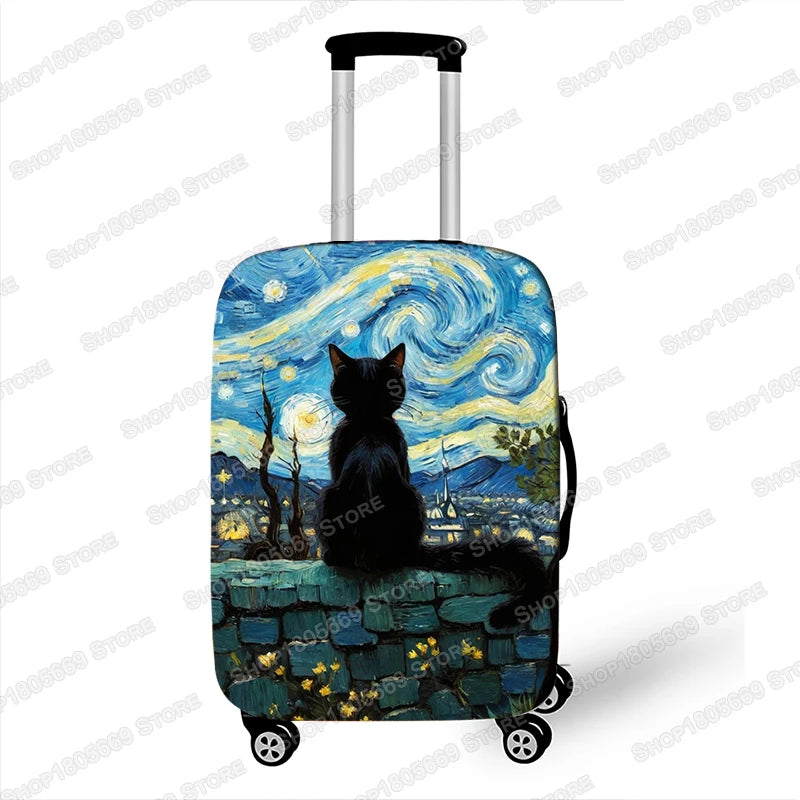 Oil Painting Van Gogh Black Cat Luggage Covers for Travel The Starry Night Suitcase Covers Trolley Case Protective Cover Gift