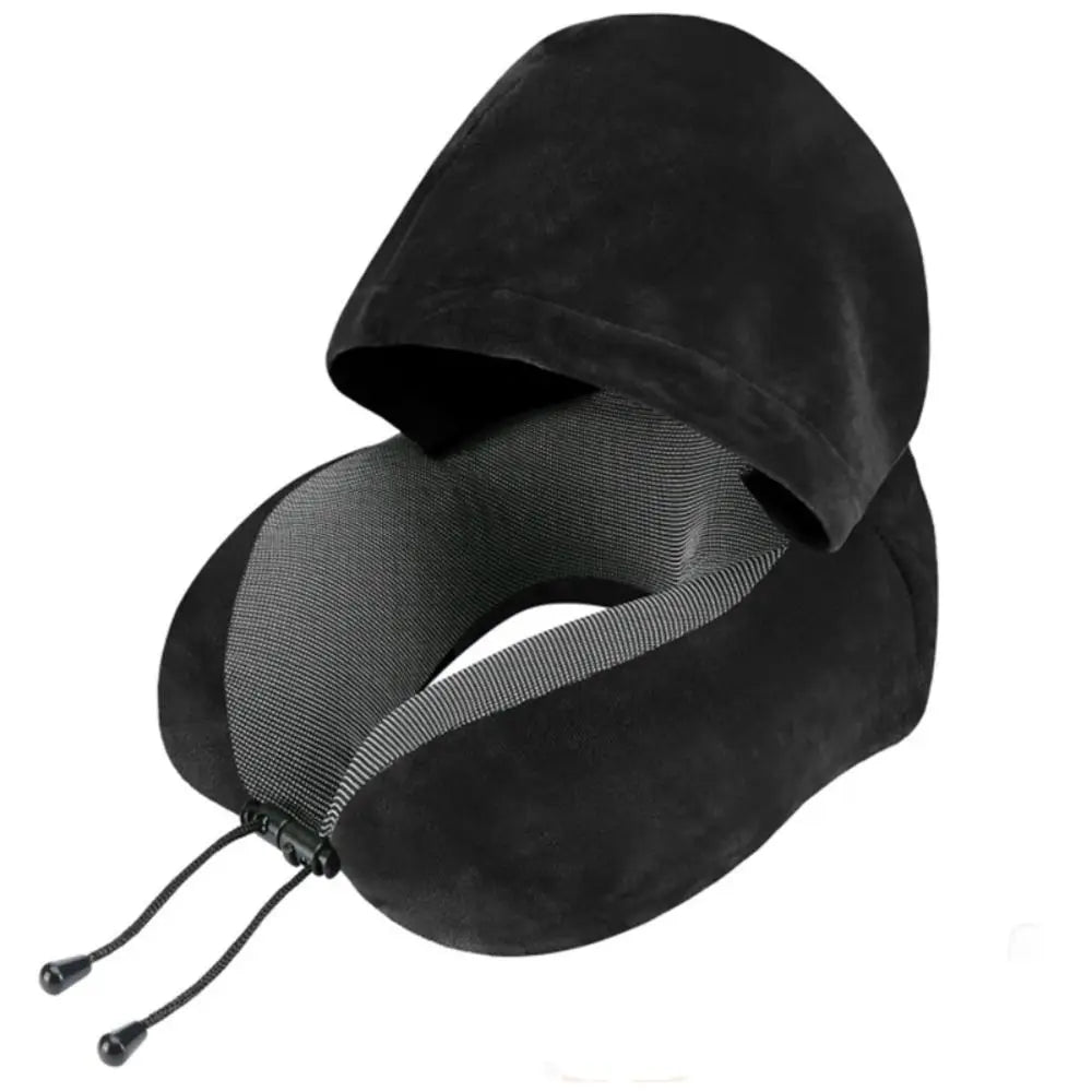 Removable Travel Neck Pillow Adjustable with Storage Bag Hooded Pillow Comfortable Soft Support U-shaped Pillow with Cap