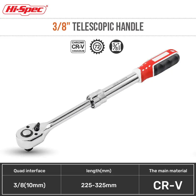 Hi-Spec 1/4 1/2 3/8 72-Tooth Carbon Steel Retractable Ratchet Wrench Automatic Quick Release Spanner Multifunctional Hand Tool