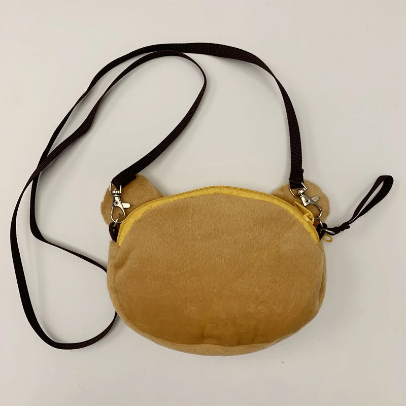 Rilakkuma Korilakkuma Plush Mini Crossbody Bags for Women Kids Cartoon Bear Head Small Messenger Bag Kawaii Cute Phone Bag
