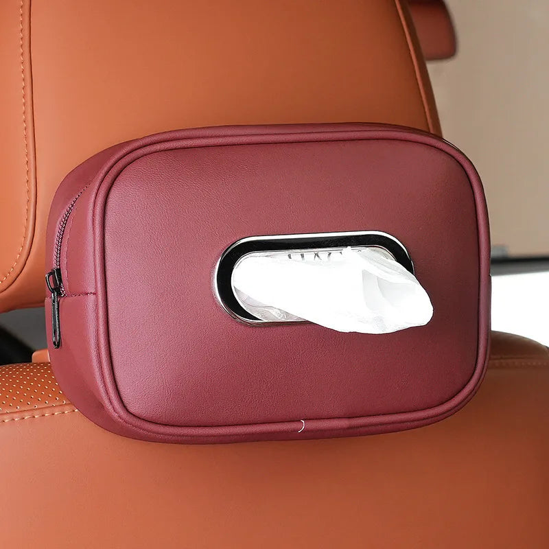 Car Leather Tissue Box Sunshade Backrest Hanging Creative Interior Accessory for Vehicle 1PC
