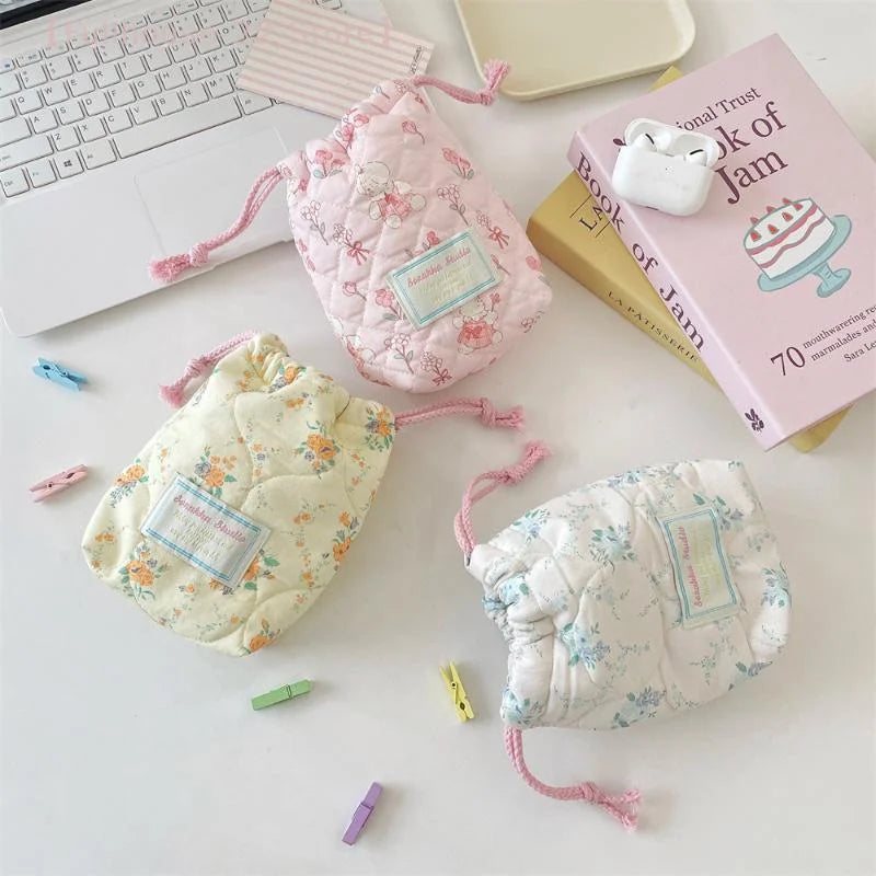 【MAX-22】Floral Storage Bag Drawstring Drawstring Pocket Soft Cotton Anti Fall Cosmetic Bag Sundry Storage Camera Bag