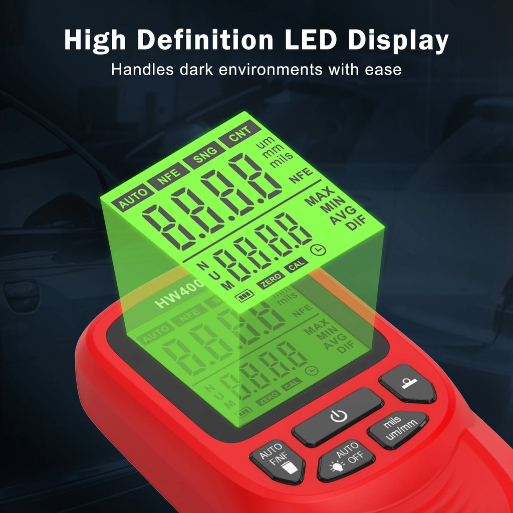 HW-400S Car Paint Film Tester LCD Display Car Coating Thickness Gauge 0-2000UM Coating Measuring Tool Automotive Paint DFT Meter