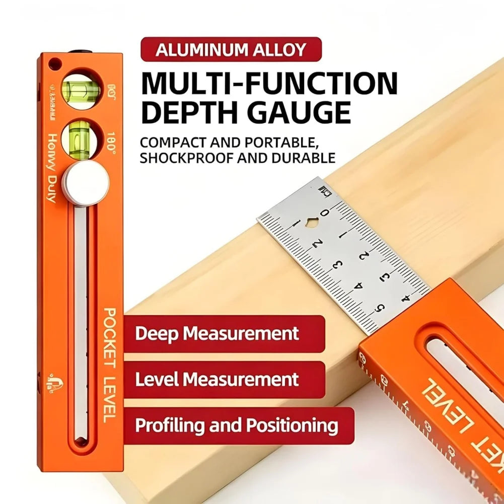 Precision Layout Ruler Made of Aluminum Alloy with Stainless Steel Rule and Clear Level Bubble for Straight Line Work