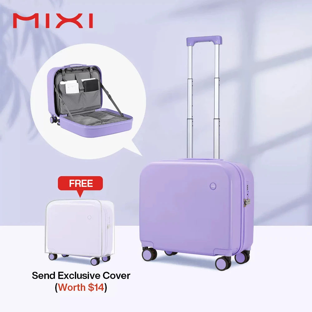 Mixi Carry On Suitcase 16 Inch Men Boarding Cabin Women Luggage Rolling Spinner Wheels Travel Bag 34L 100% PC Lightweight