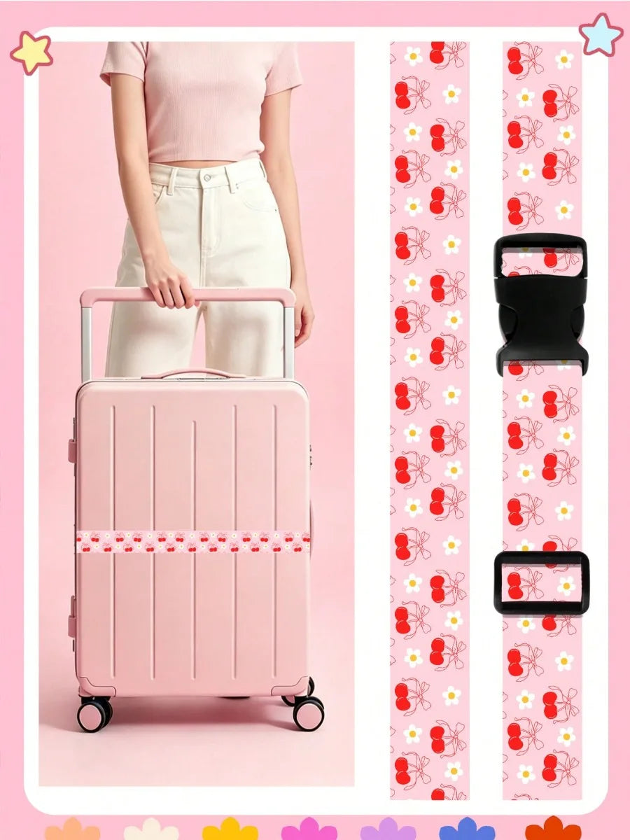 Cute Print Adjustable Luggage Strap for Suitcase, Soft Fabric Travel Belt with Buckle, Lightweight Bag Strap for Women