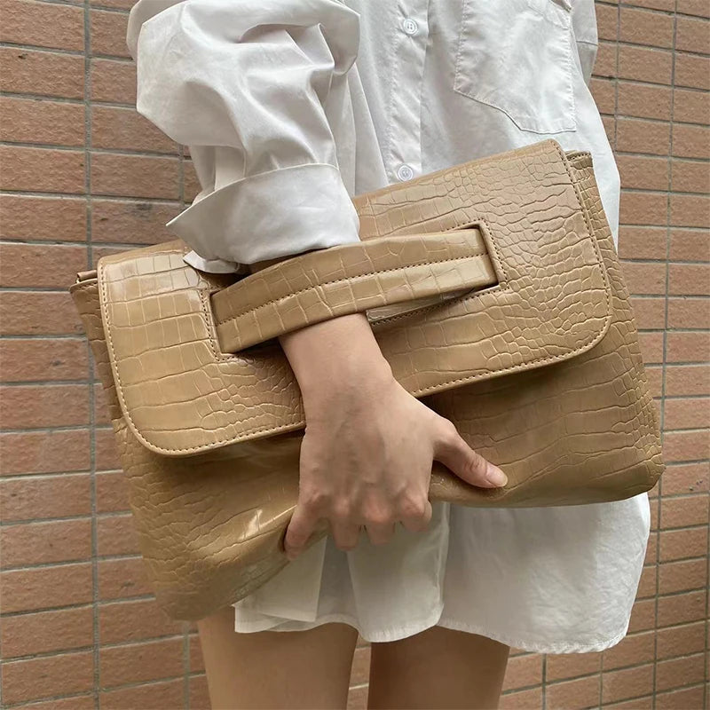 Fashion New Storage Bag Document Bagluxury Crocodile Pattern Women's Briefcase,large Capacity Solid,ladies Simple Clutch Bag
