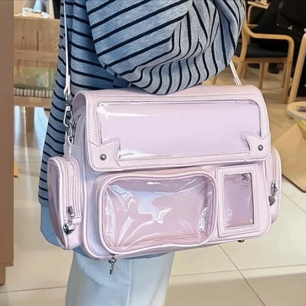 Transparent Convertible Ita Backpack PU Leather Solid Color Kawaii Uniform Bag Ita Japanese Style Waterproof