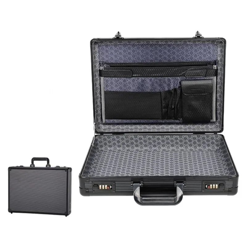 Aluminum Frame Lockable Laptop Suitcase - Portable Security Document Briefcase Strongbox With Password Lock case Computer Files