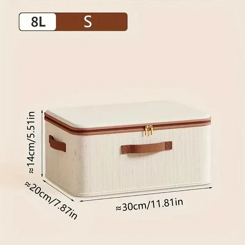 Large Household Storage Box Heavy-duty Hard Shell Cotton Linen Zipper Storage Organizer Box with Lid for Clothes Toys Blankets