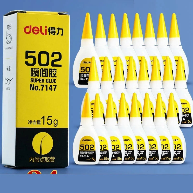 10pcs Deli 15g Liquid Super 502 Glue Fast Dry Strong Bond Rubber Metal Glass Wood Plastic Home Office Supply Repair Adhesive