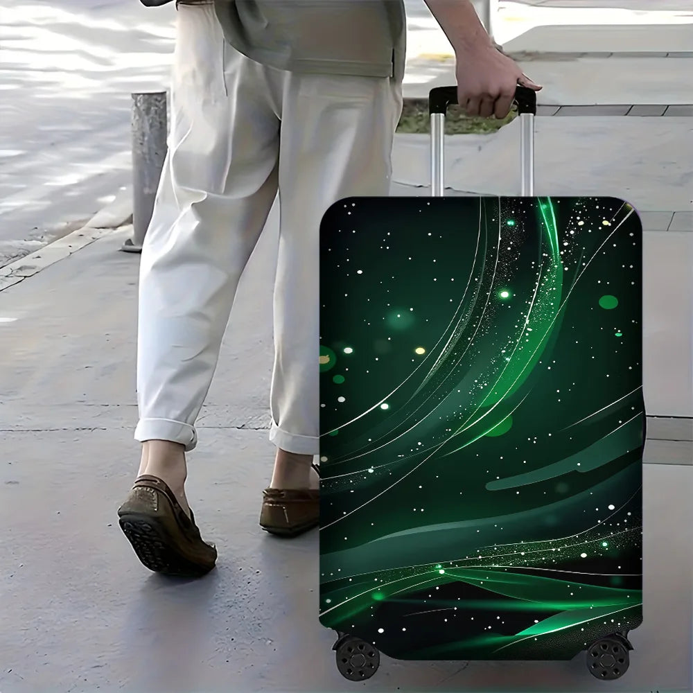 1PC Abstract Green Cosmic luggage cover for luggage sizes 18-32; dustproof and resilient travel accessory with dynamic light