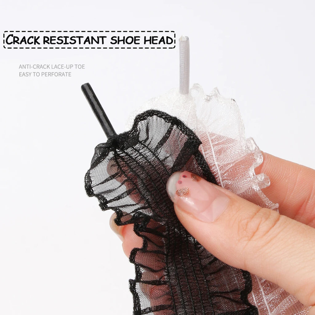 1 pairs Elastic Lace Shoelaces with Ruffled Trim - Fairy wind shoelaces with wooden ear edge（white/black）