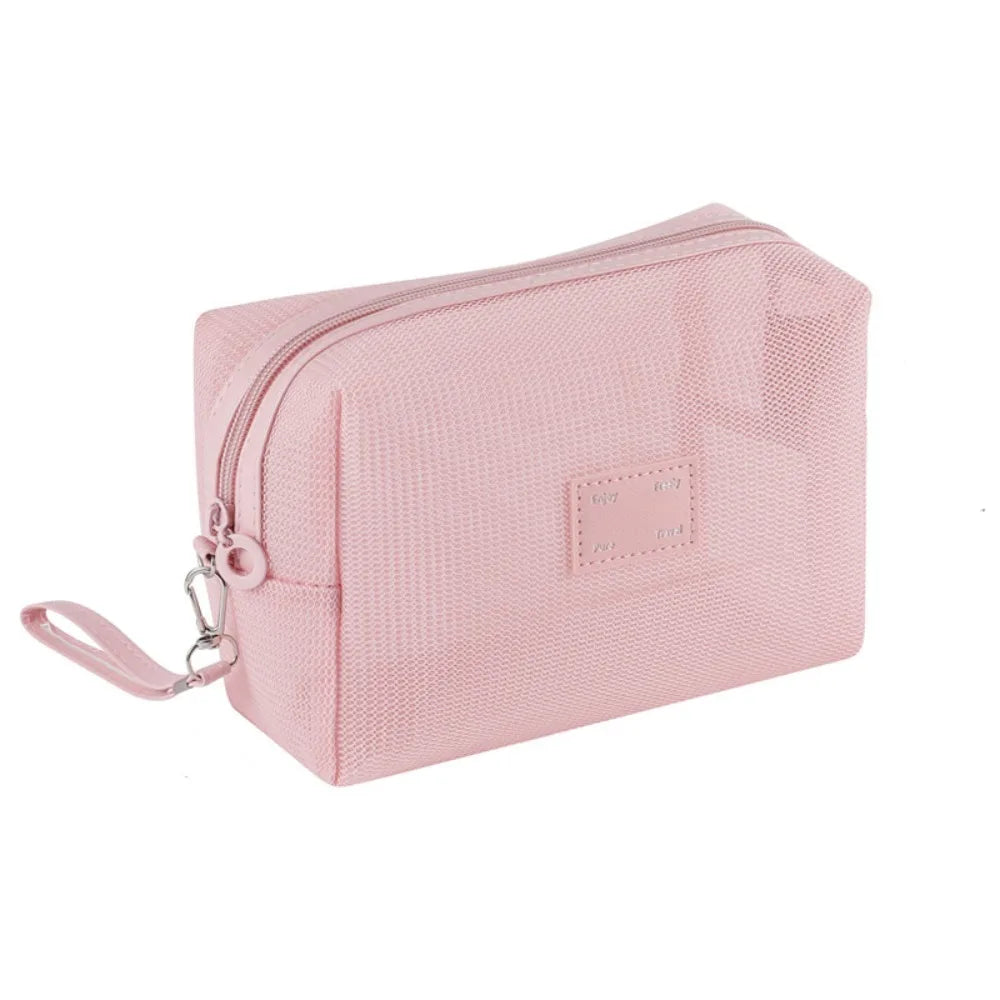 Portable Mesh Handheld Makeup Bag Square Lightweight Storage Toiletry Bag Zipper Large Capacity Transparent Mesh Cosmetic Bag