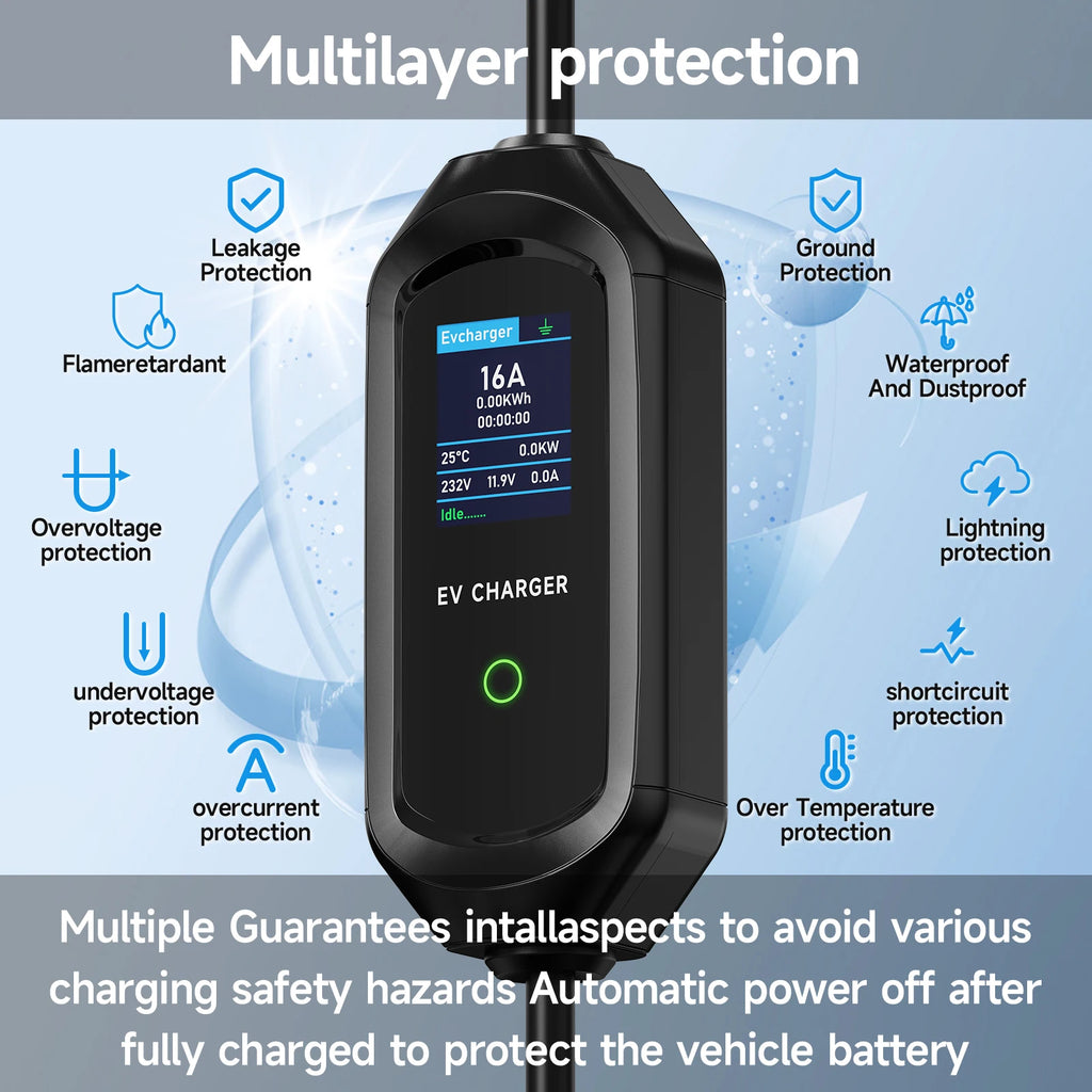 AFYEEV 3600W Portable Type2 IEC62196-2 EV Charger Type1 SAE J1772 Electric Car Charger GBT EVSE Charging Cable Wallbox EU Plug