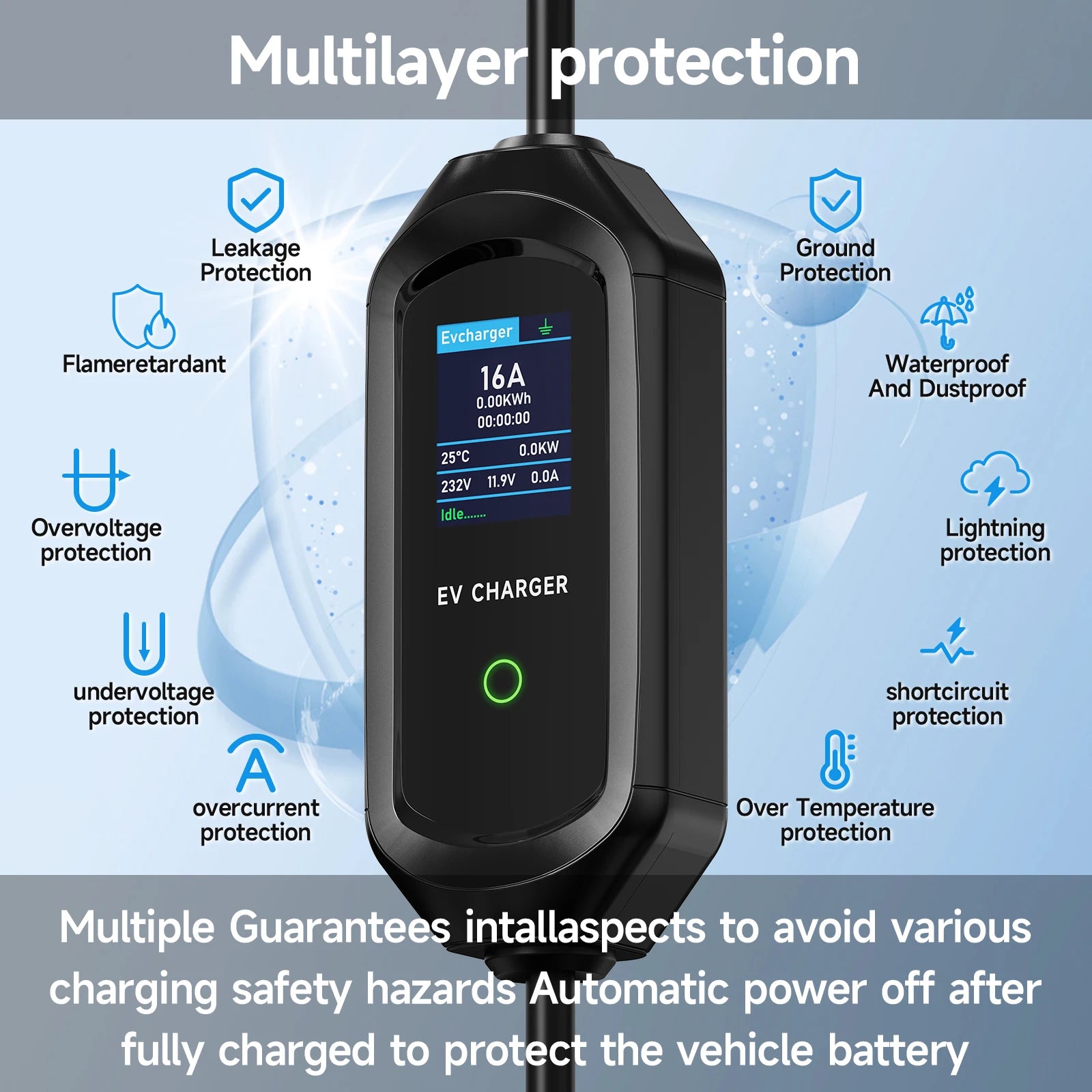 AFYEEV 3600W Portable Type2 IEC62196-2 EV Charger Type1 SAE J1772 Electric Car Charger GBT EVSE Charging Cable Wallbox EU Plug