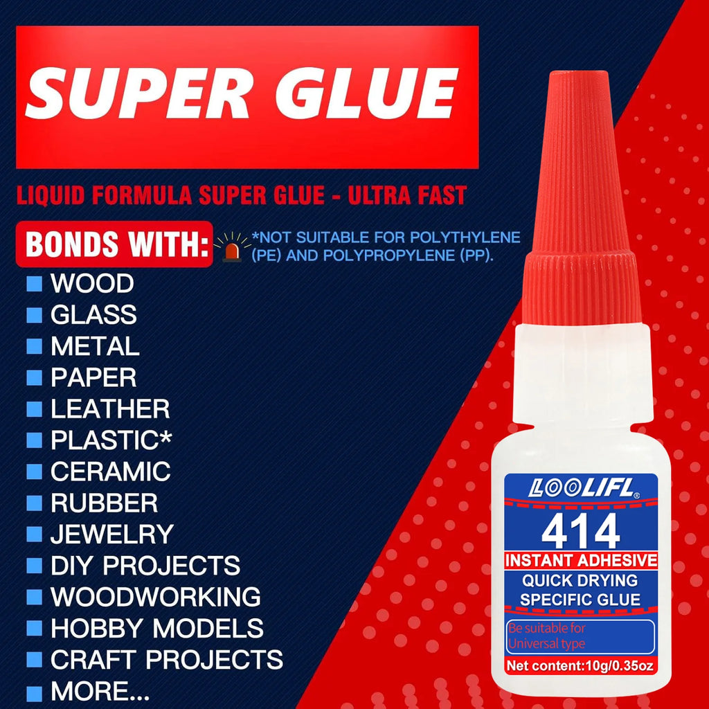 LOOLIFL Super Glue 10g (1-10pcs), Cyanoacrylate Glue, Multipurpose Adhesive for Hard Plastic, Ceramic, Metal, Wood, DIY Craft