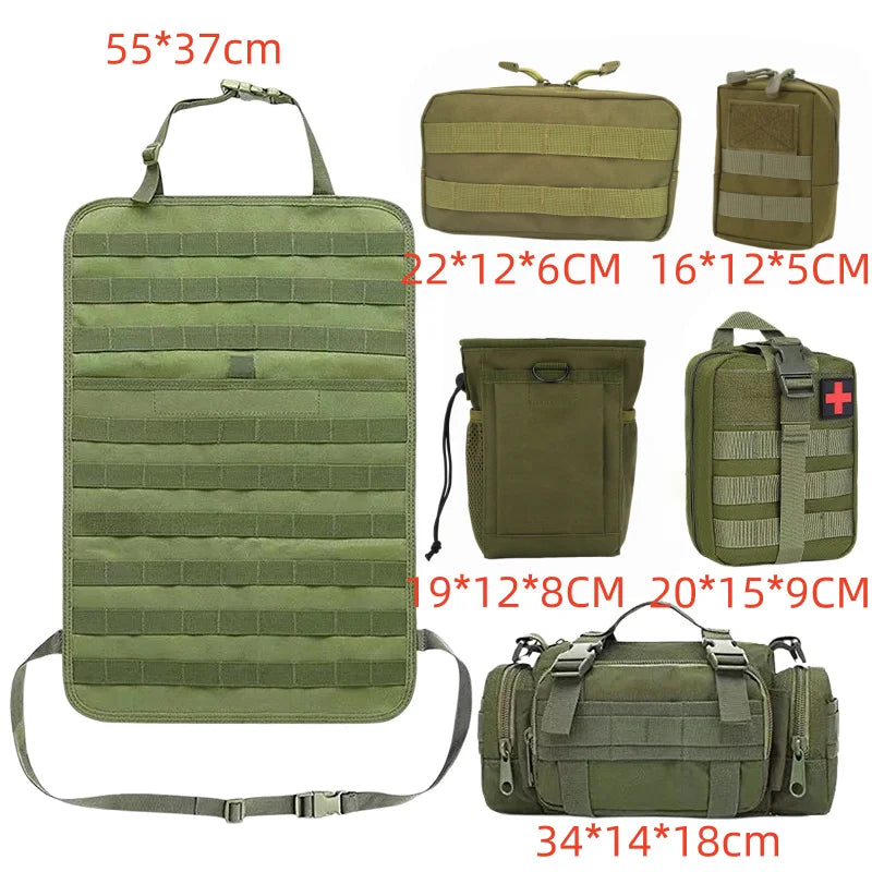 Tactical Car Seat Back Organizer Tactical Vehicle Panel Organizer with 5 Detachable Molle Pouches Universal Fits Most of Vehicle