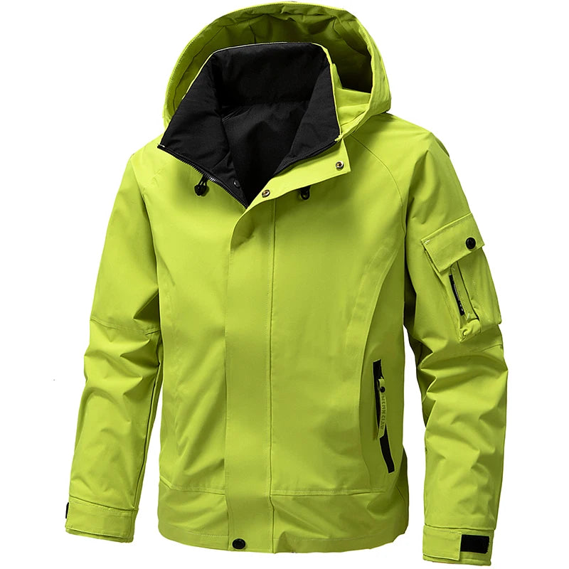 2026 Spring Waterproof Hooded Jacket Men Outdoor Softshell Zip Up Windbreaker Jackets Hiking Camping Coat Autumn Thin Overcoat