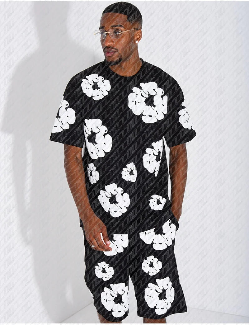 Popular Cultural Clothing, Men's T-shirt Sets, Floral Printed Clothing, A Must-have for Men, Hot Selling, Limited Edition Sales