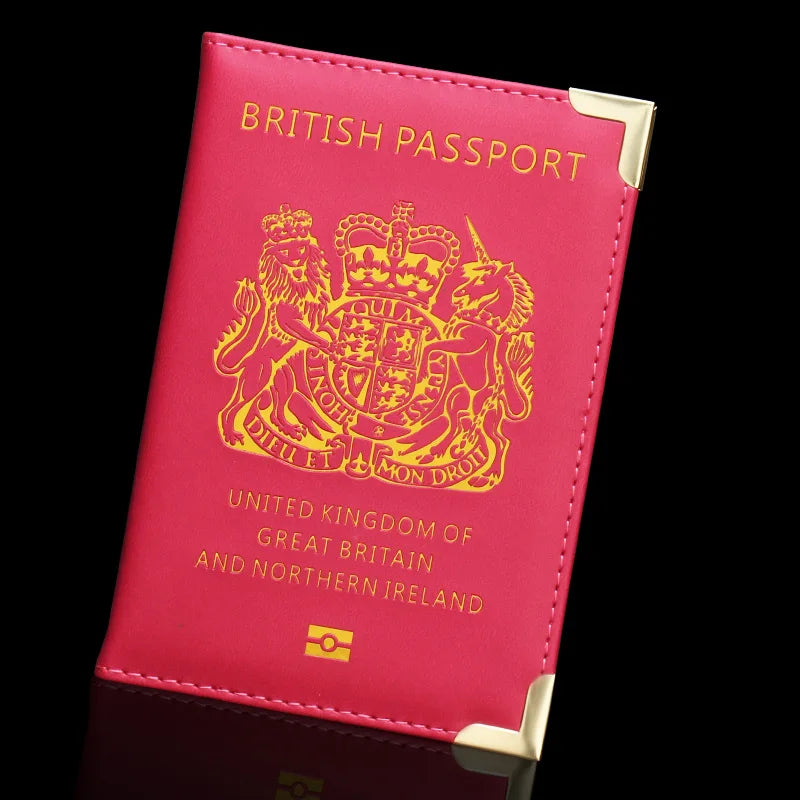 New British Copper Footed Passport Holder Leather Passport Cover Wallets Thin Metal Corner Passport Covers Travel Id Holder