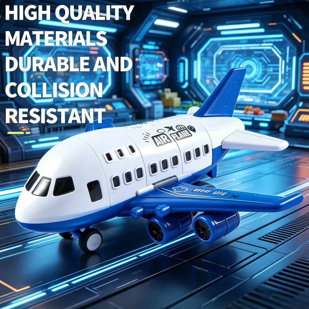 Large Size Inertia Airplane Toy Set With 6 Mini Cars, Passenger Plane Model, Kids Holiday Gift For Boys Girls