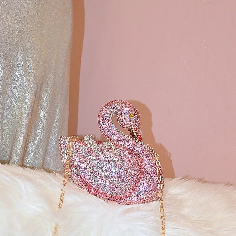 Swan Women Stones Evening Clutch Bags Brides Animal Rhinestone Purses and Handbags Luxury Designer Gems Shoulder Bags