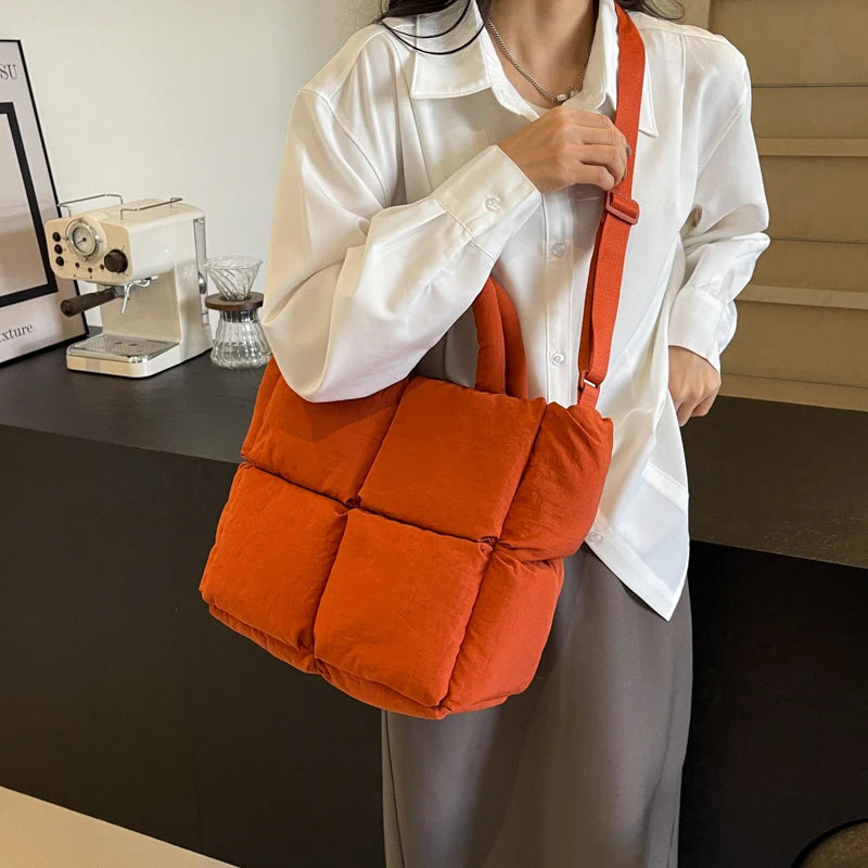 MOODS Square Shoulder Crossbody Bags For Women 2024 Spring New Trendy Cotton Padded Handbags Lux Large Capacity Quilted Tote Bag