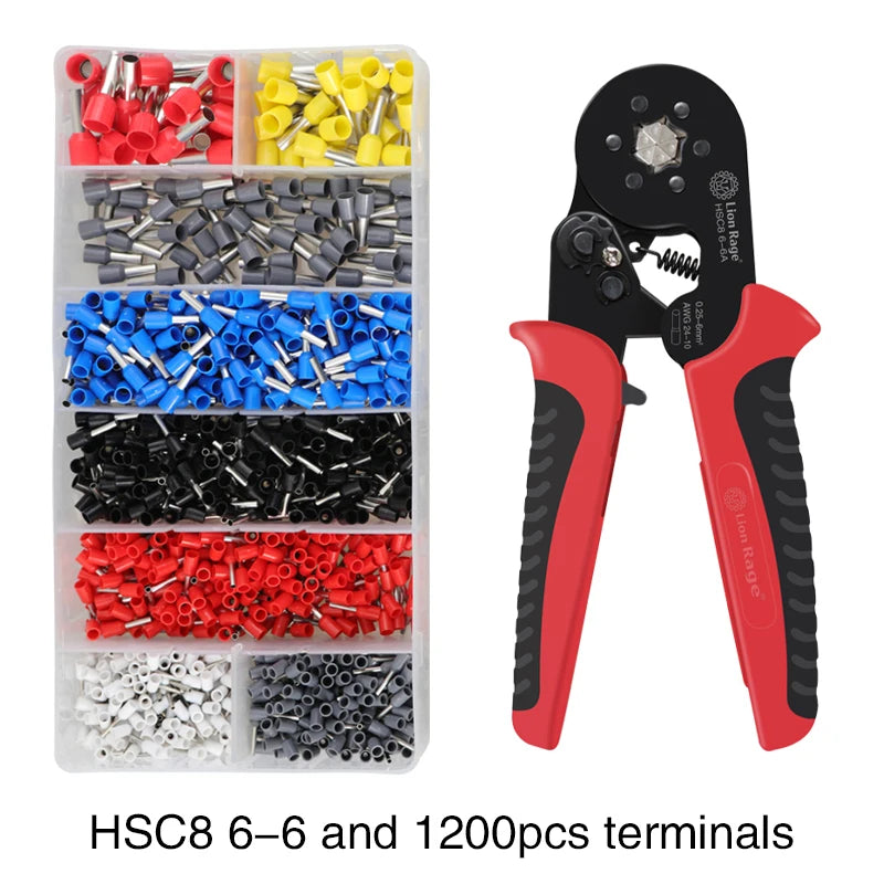 Crimping Pliers Ferrule Sleeves Tubular Terminal Tools HSC8 6-4 6-6 16-6 Wire Crimper Household Electrical Sets 1200pcs terminal