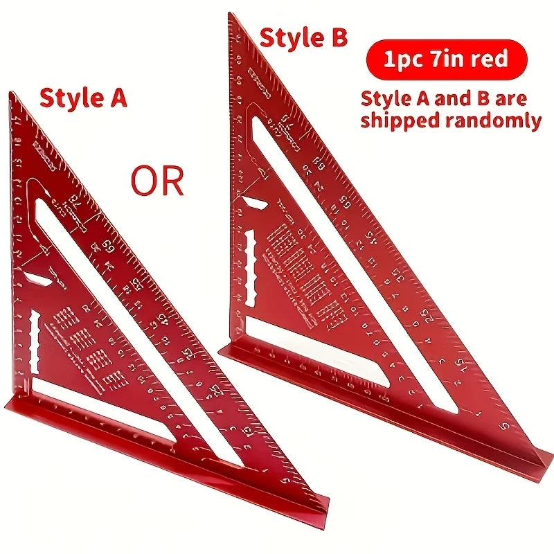 Red Aluminum Alloy Speed Square - High Precision Woodworking Triangle Ruler with Serrated Edge, 45/90 Degree Angle Measuring Too