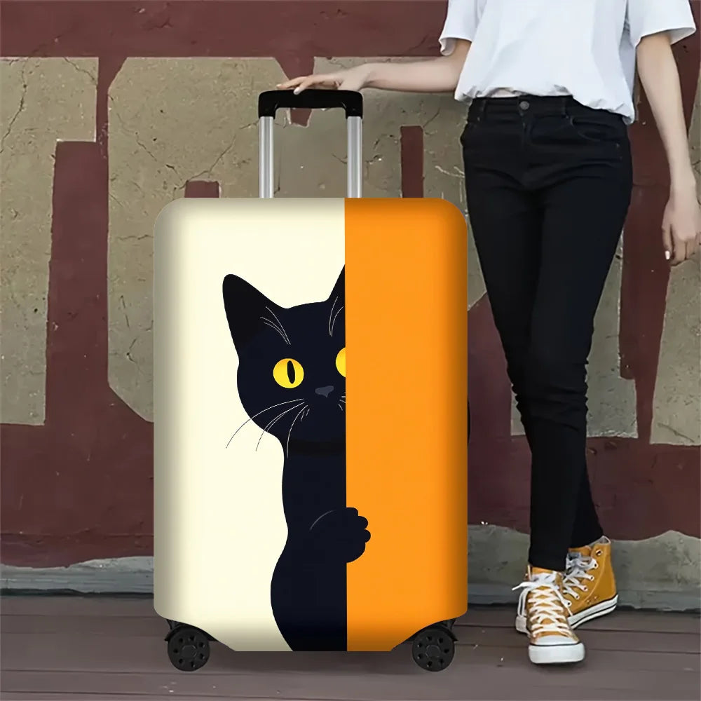 1PC Minimalist Black Cat Peep Print Luggage Cover for luggage sizes 18 – 32 inches; dust and elastic travel accessories to ef