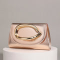 Women's Elegant Metallic Evening Clutch Bag, Luxury Party Purse, Crossbody Handbag With Chain Strap For Wedding Prom Banquet